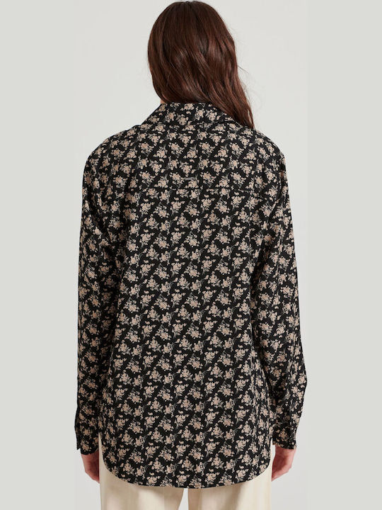 Women's Floral Long Sleeve Shirt Black