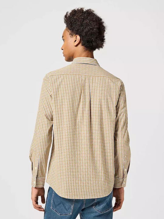 Long-sleeved Cotton Shirt Checked Dijon