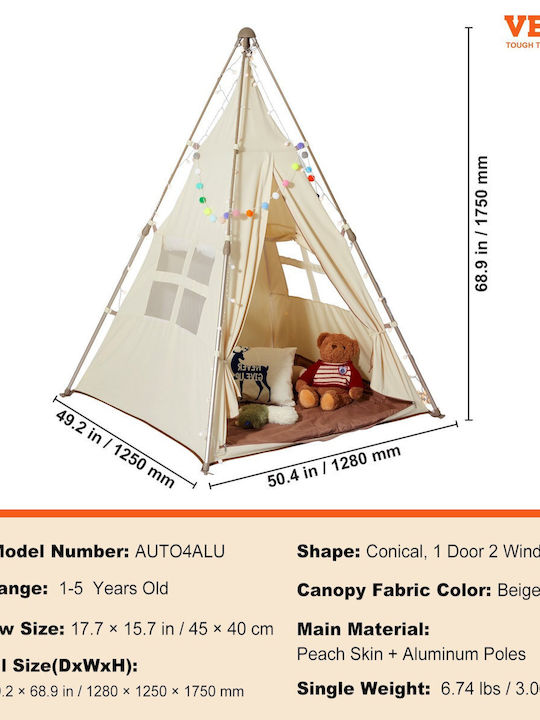 Vevor Kids Indian Teepee Play Tent Orange