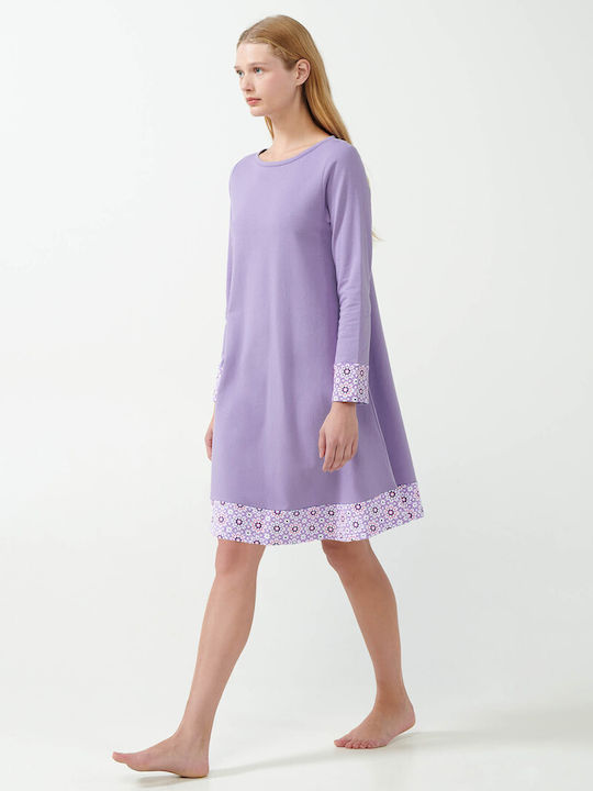 Vamp Winter Cotton Women's Nightdress Lila