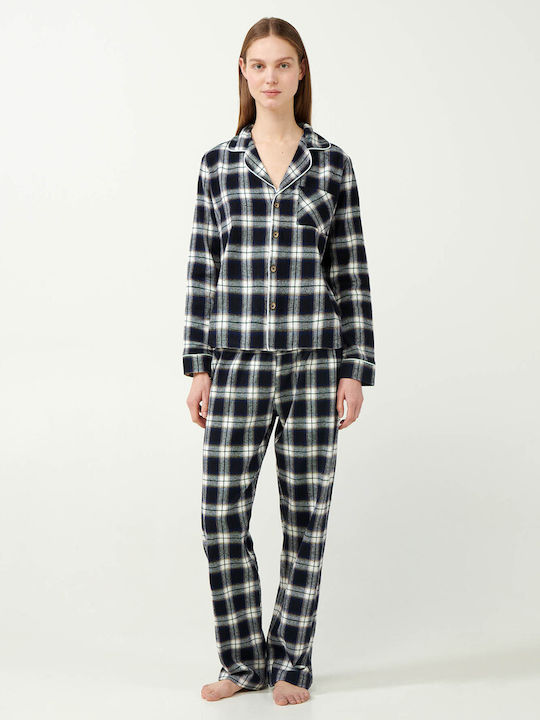 Vamp Winter Damen Pyjama-Set Baumwolle black