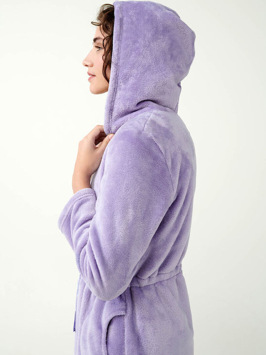 Vamp Χειμερινή Γυναικεία Fleece Ρόμπα Lavender Sweet