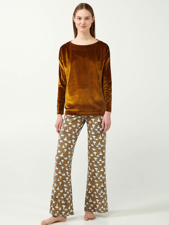 Vamp Winter Damen Pyjama-Set Samt Yellow Narcissus