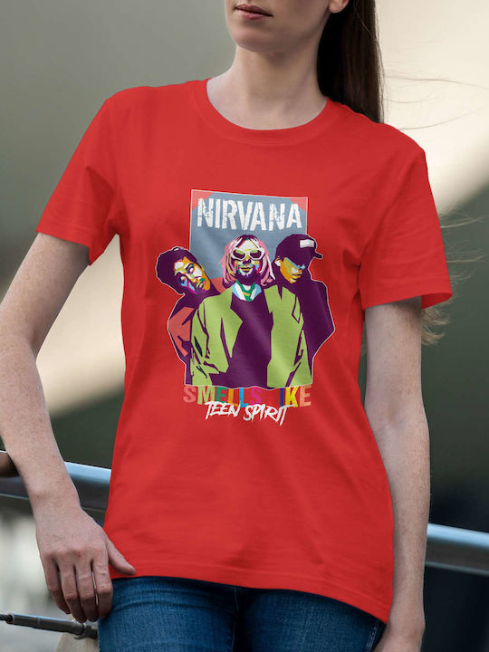 Poster T-shirt Nirvana Κόκκινο Βαμβακερό