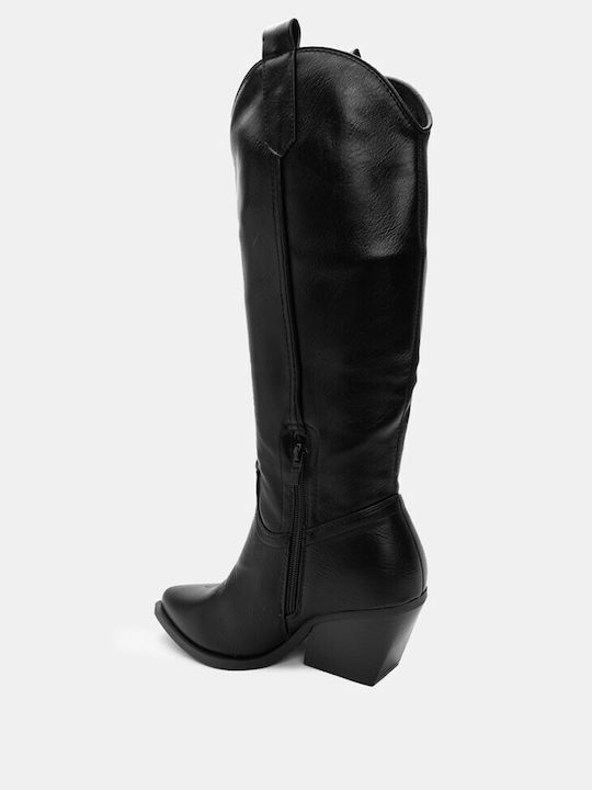 Luigi High Heel Cowboy Boots with Zipper Black