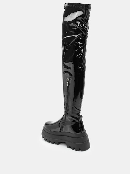 Luigi Women's Boots Over the Knee Patent Leather Black