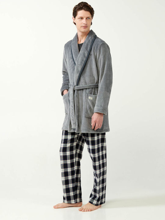 Vamp Men's Winter Fleece Pajama Robe Gray