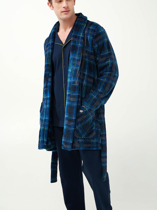 Vamp Χειμερινή Ανδρική Ρόμπα Fleece Blue