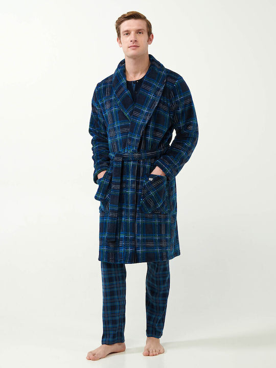 Vamp Χειμερινή Ανδρική Ρόμπα Fleece Blue