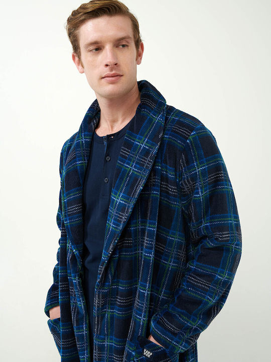 Vamp Χειμερινή Ανδρική Ρόμπα Fleece Blue