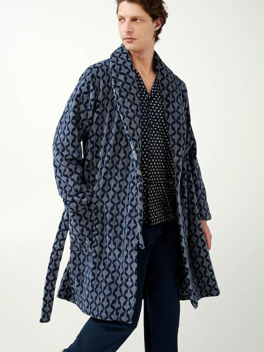 Vamp Χειμερινή Ανδρική Ρόμπα Fleece Blue