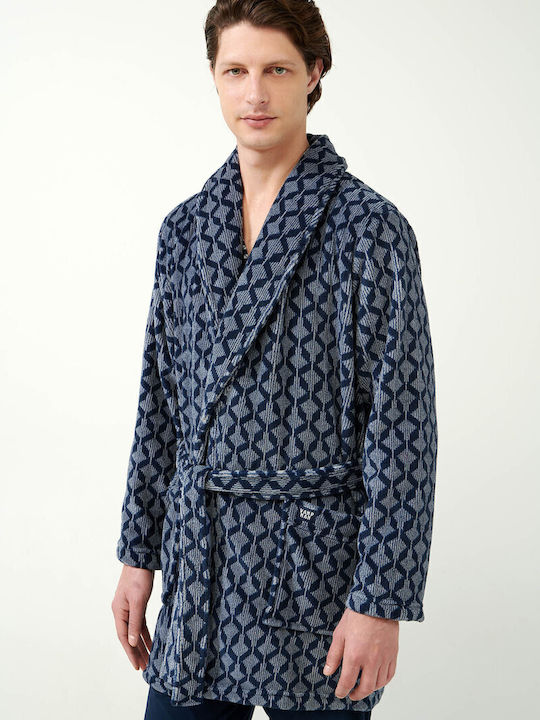 Vamp Χειμερινή Ανδρική Ρόμπα Fleece Blue