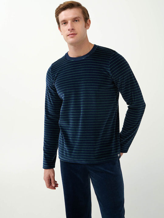 Vamp Men's Winter Velvet Pajamas Set Blue Eclipse