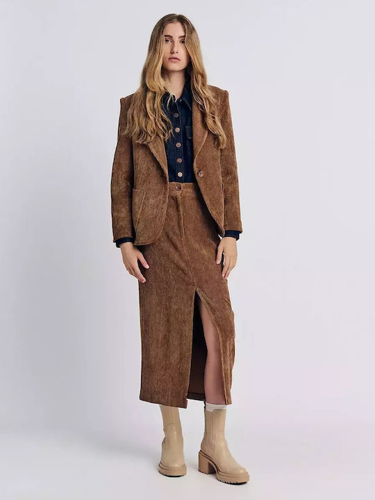 Forel Midi Skirt in Tabac Brown Color