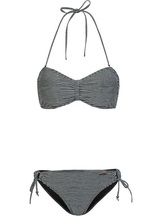 Protest Bikini Set Top & Slip Bottom with Detachable Straps Black Striped