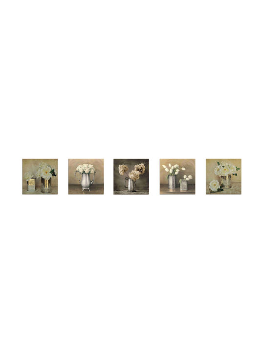 HomeMarkt Flowers Fivefold Painting Wooden 75x15cm