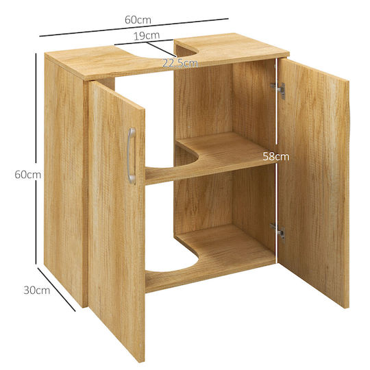 HomCom Waschtisch mit Waschbecken L60xB30xH60cm Natural Color