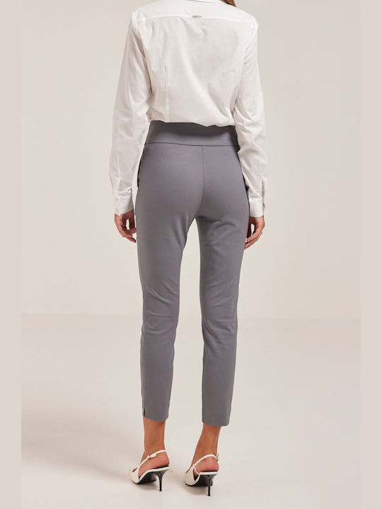 Enzzo Women's High-waisted Fabric Trousers with Elastic Grey