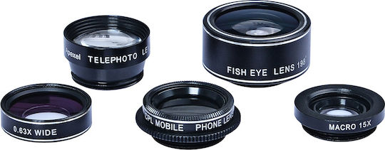 Apexel Σετ Φακών Κάμερας ​Κινητών Fisheye / Macro / Telephoto / Zoom / Φίλτρο 15x 5τμχ