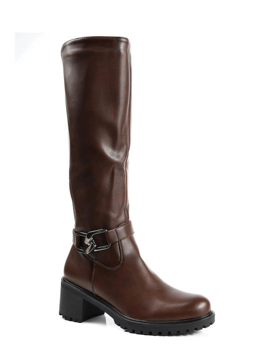 Brown Matte Boots with Side Zipper