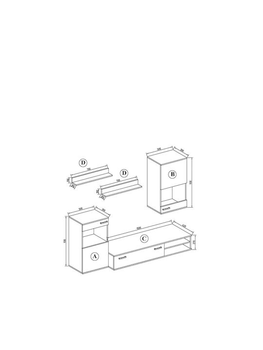 Planeta Living Room TV Unit White L200xW42xH186cm