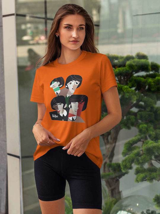 Abstract Portrait T-shirt Orange Cotton