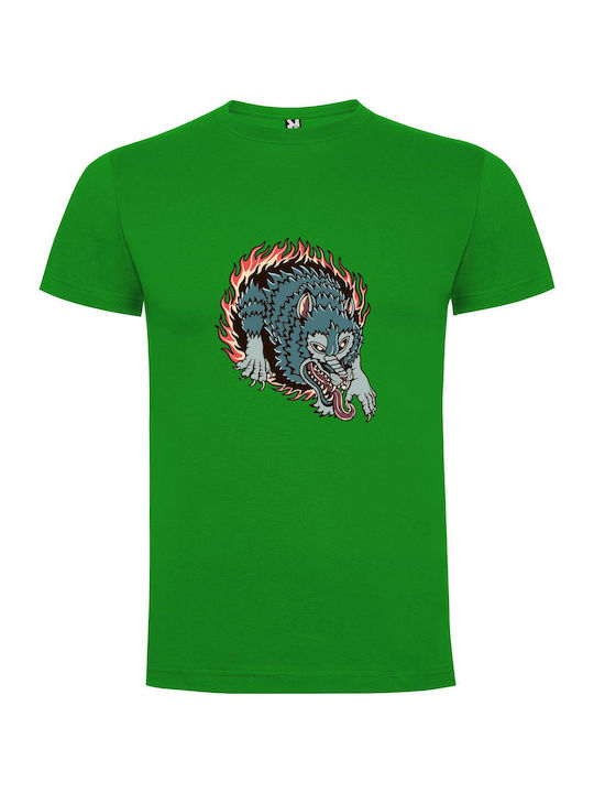 Fiery Beast Illustrations T-shirt Πράσινο Βαμβακερό