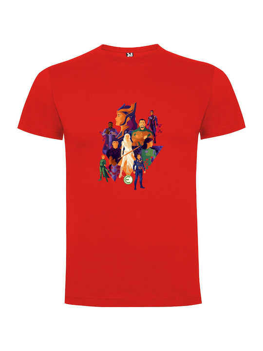 Eternals: Polygon Poster Tribute T-shirt Red Cotton