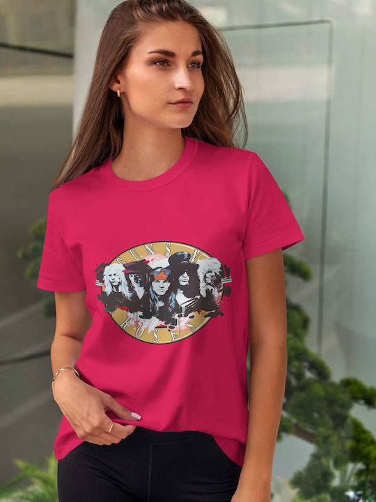 Poster T-shirt Guns N' Roses Φούξια Βαμβακερό