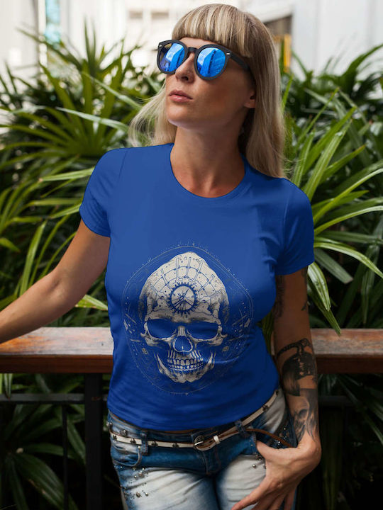 Cosmic Skull T-shirt Blue Cotton