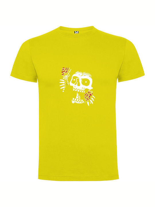 Macabre Floral Illustration T-shirt Yellow Cotton