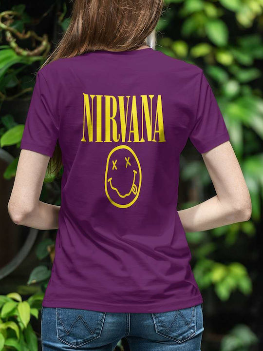 T-shirt Nirvana Μωβ Βαμβακερό