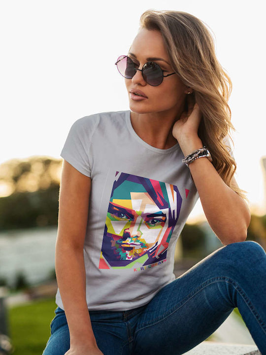 Vibrant Pop Art Portrait Of Kurt Cobain T-shirt Gray Cotton