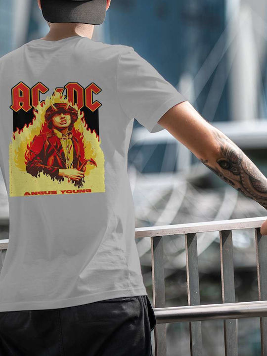 Ac/dc Angus Young Poster T-shirt AC/DC Gray Cotton