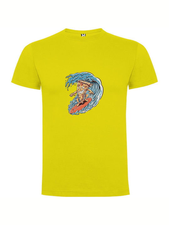 Surfing Pizza Party Tricou Galben Bumbac