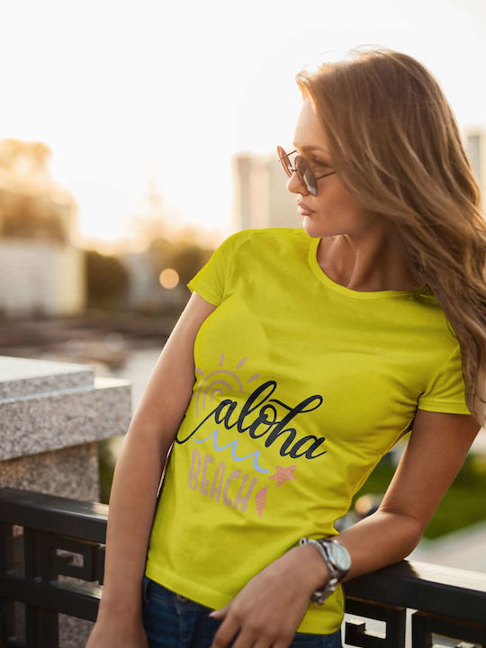 Aloha Beach T-shirt Κίτρινο Βαμβακερό