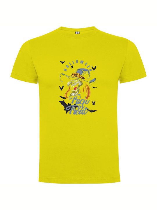 Wickedly Beautiful Cat Witch T-shirt Yellow Cotton