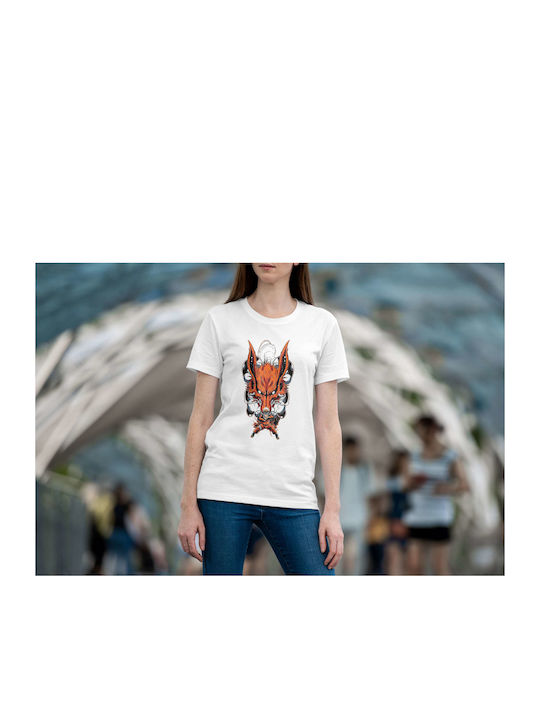 Fox Spirit Warrior T-shirt Λευκό Βαμβακερό