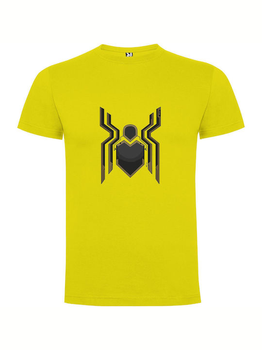 Symmetrical Dark Spider Shield T-shirt Yellow Cotton