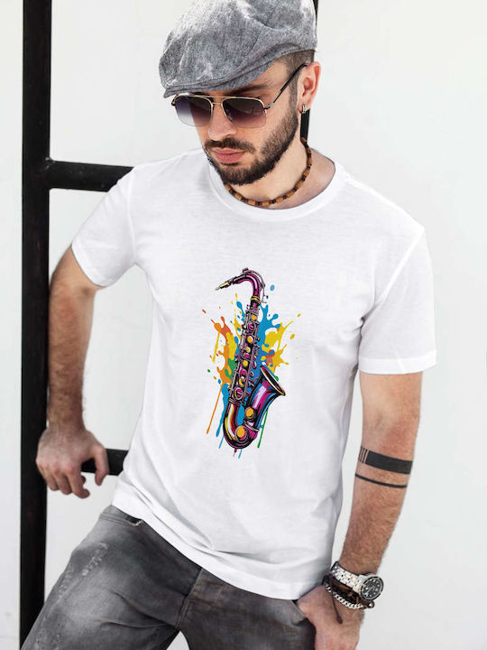 Colorful Turntable Art T-shirt White Cotton