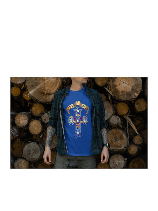 Cross Artwork T-shirt Guns N' Roses Blue Cotton