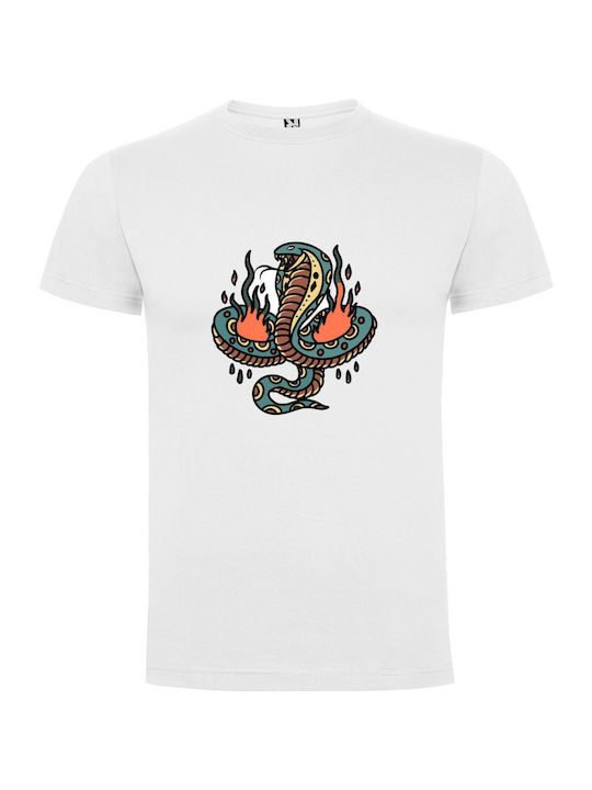 Colorful Serpent Tattoo Art T-shirt White Cotton