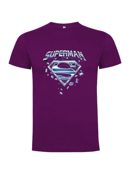 Glimmering Superman Emblem T-shirt Superman Purple Cotton