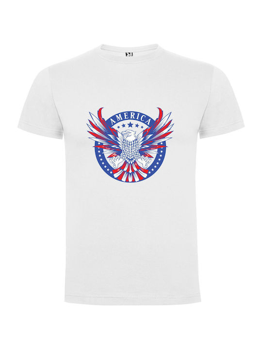 Patriotic Eagle Emblem T-shirt White Cotton