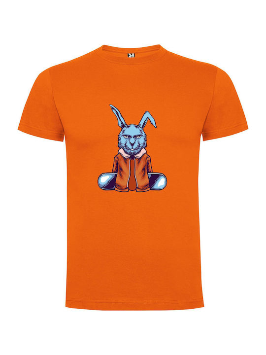 Whimsical Hare Portraits T-shirt Orange Cotton