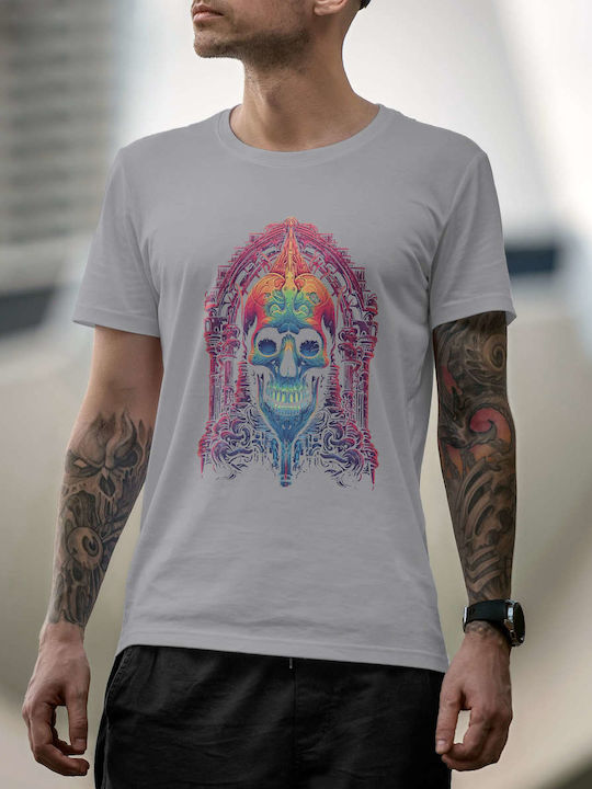 Colorful Dark Skull Art T-shirt Gray Cotton