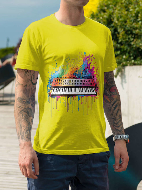 Colorful Guitar Splash Art T-shirt Yellow Cotton