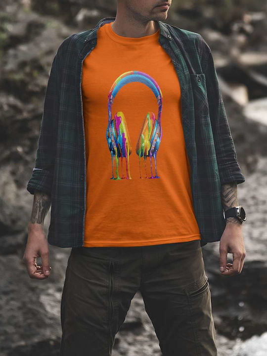 Colorful Dripping Headphones T-shirt Orange Baumwolle