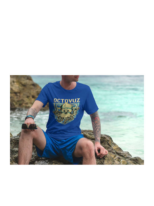 Octopus With Sword T-shirt Blue Cotton