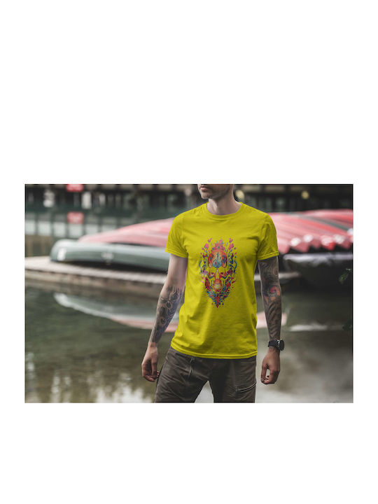 Psychedelic Skull Art T-shirt Yellow Cotton